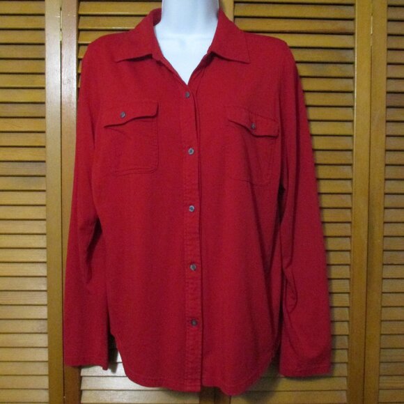 Chaps top red button down soft stretchy with front pockets size L. - Picture 1 of 7